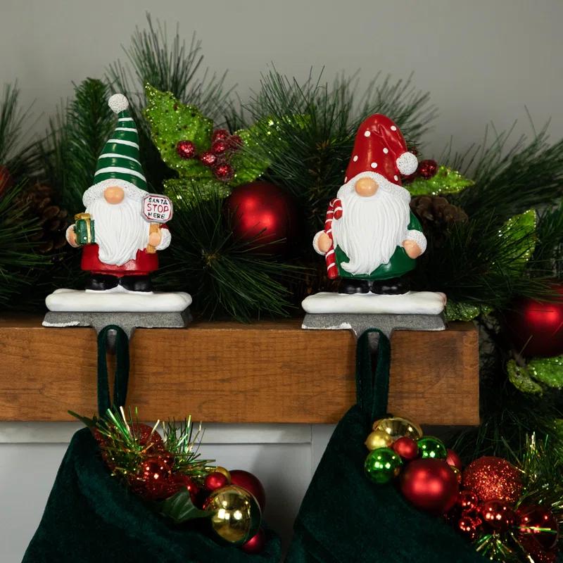 Northlight Seasonal Santa Gnomes Christmas Stocking Holders - 6.25" - Set Of 2