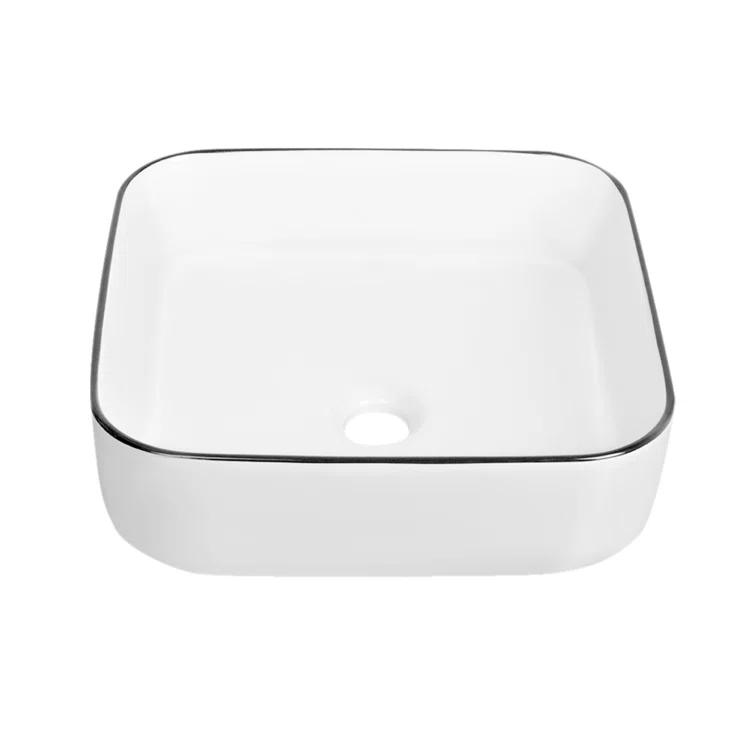 DeerValley DeerValley Ace 15'' White/Black Square Ceramic Vessel Bathroom Sink DV-1V0033