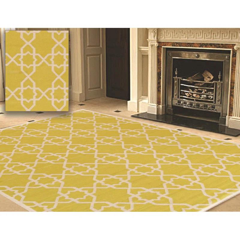 Pasargad Geometric Handmade Flatweave Wool Ivory/Yellow Area Rug
