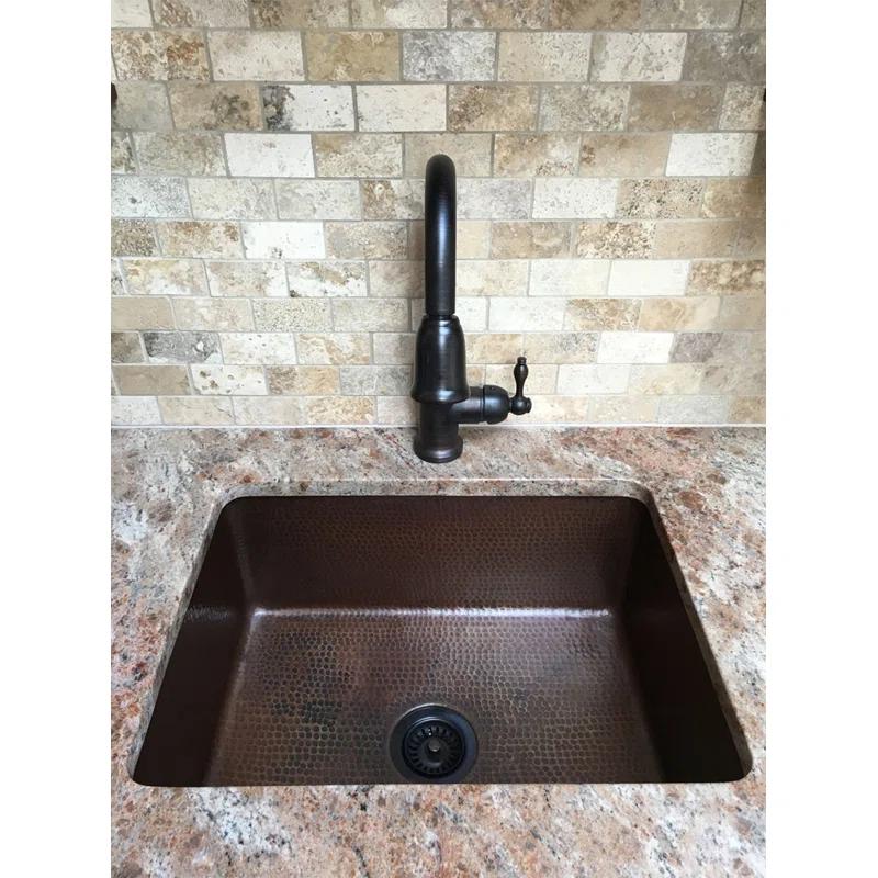 Premier Copper Products KSDB25199 25" Hammered Copper Single Basin Kitchen Sink