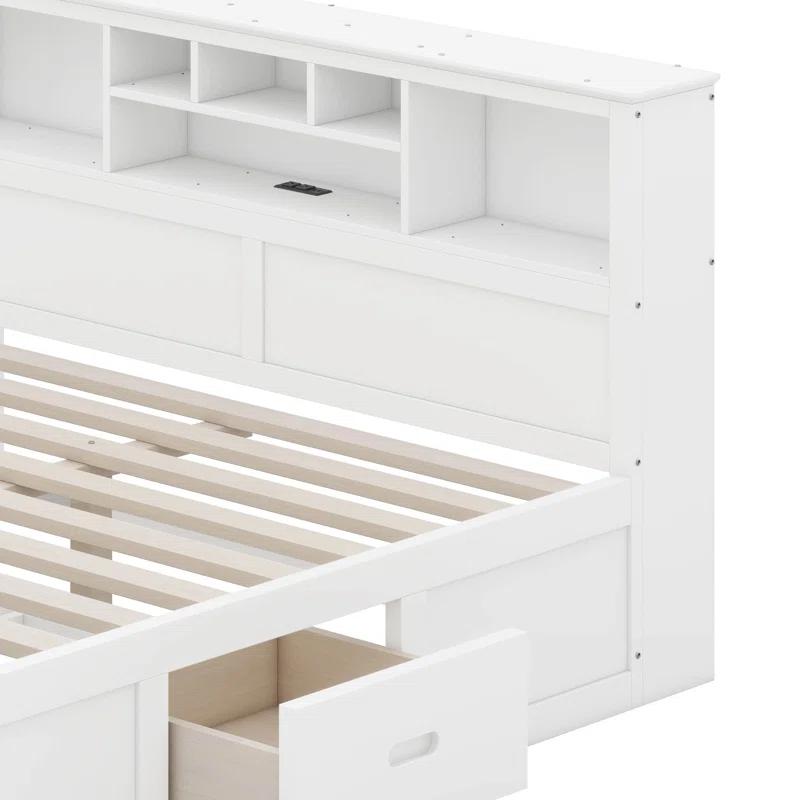 Cosmic King Size Wood Platform Bed With Multi-Storage Headboard, USB And Drawers