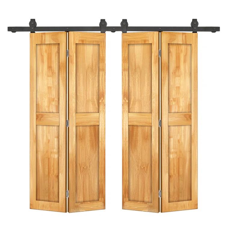 Calhome 2 Panel Shaker Pine Wood Bi-Fold Door with Sliding Barn Door Hardware Kit | Wayfair