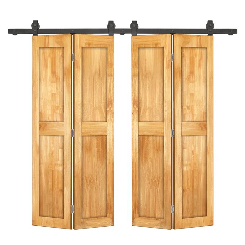 Calhome 2 Panel Shaker Pine Wood Bi-Fold Door with Sliding Barn Door Hardware Kit