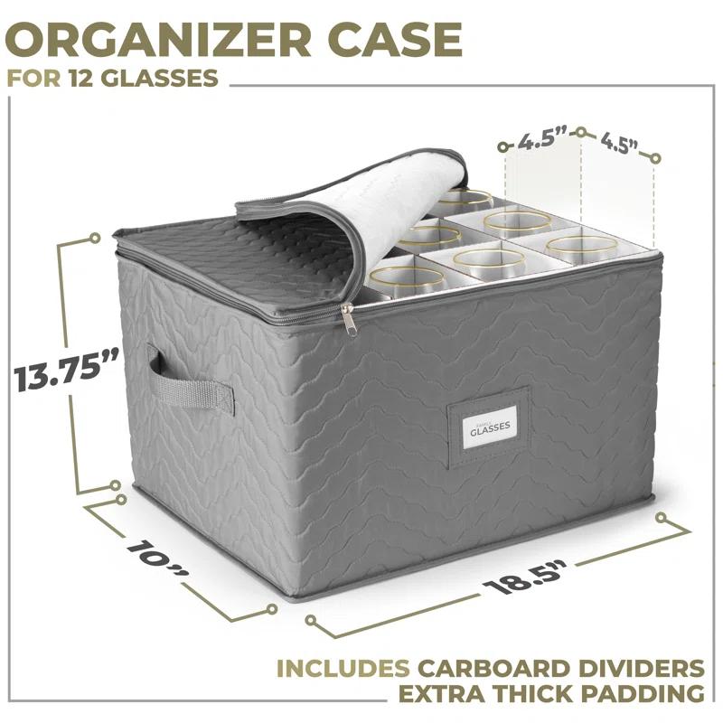 Sorbus 12-Glass Quilted Stemware Storage Case with Dividers
