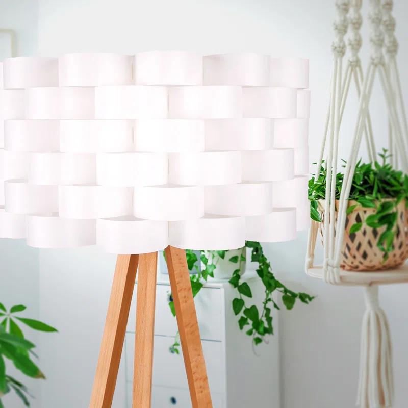 Brightech Bijou 60 in. Wood Farmhouse LED Floor Lamp with Drum Shade
