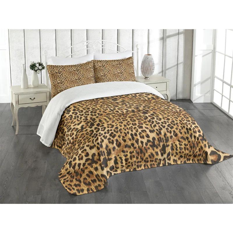 Ambesonne Brown Bedspread Set Leopard Print Brown