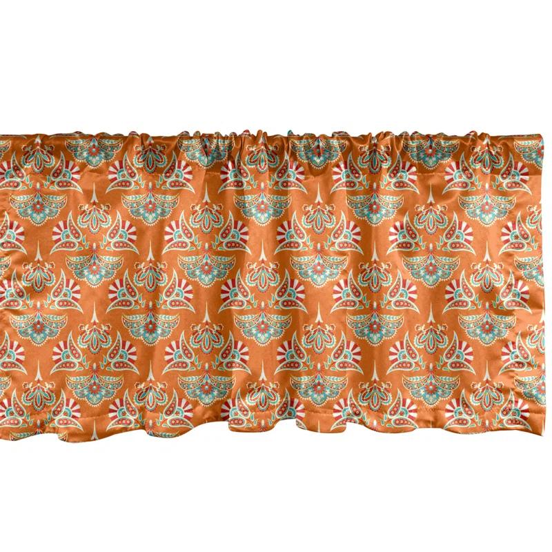 Ambesonne Ambesonne Traditional Valance Pack of 2 Orange Folkloric Damask  Burnt Orange and Seafoam