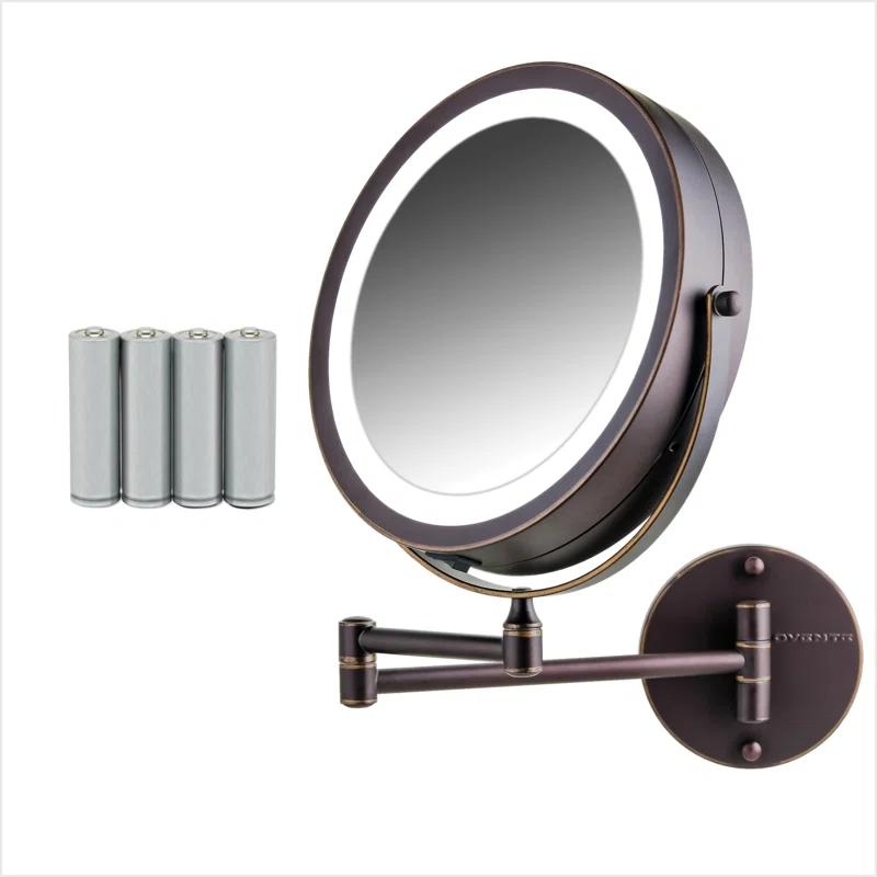 Ovente OVENTE 7" Lighted Wall Mount Makeup Mirror with 1X/10X Magnification, Cordless Double Sided Magnifying Round Vanity Mirror, 360° Swivel Design, Extendable and Folding Arm, Antique Bronze MFW70ABZ1X10X