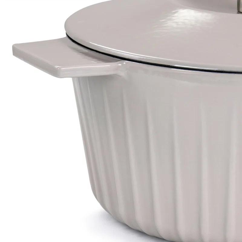 Martha Stewart Martha Stewart Enameled Cast Iron 5 Quart Embossed Stripe Dutch Oven With Lid In Warm Grey