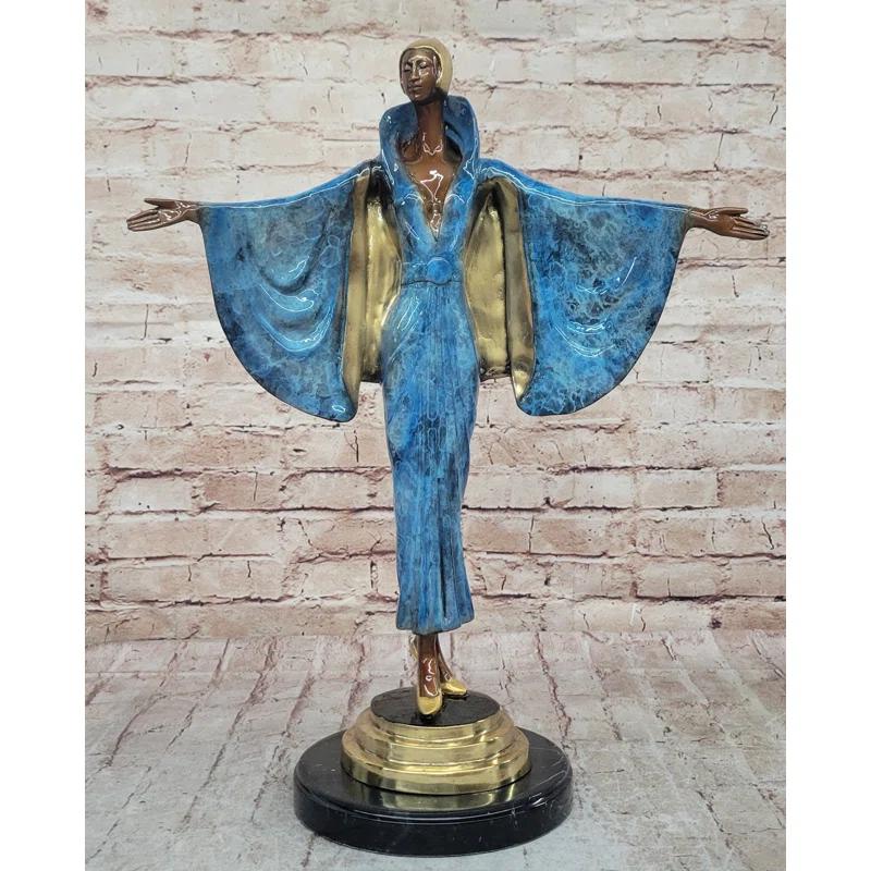 Red Barrel Studio® Nikel Julius Erte Art Deco Bronze Fashion Model Showgirl Sculpture Statue Glazed Patina 19" x 15"