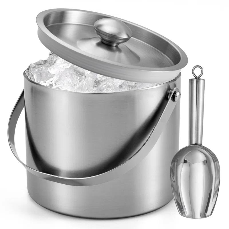 Mint Pantry® Ice Bucket (3 Liter) Stainless Steel Double Wall Insulated Ice Bucket With Lid & Scoop, Ice Buckets For Parties, Handle, Keeps Ice Cold