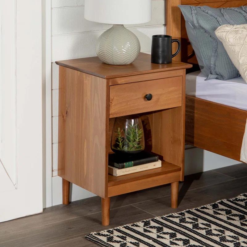 Millwood Pines Classic 1-Drawer Solid Wood Nightstand with Cubby - Caramel