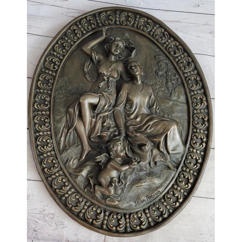 Bloomsbury Market Hanging Wall Relief Bronze Sculpture Art French Italian Antique Vintage Style 17 Inches X 13 Inches