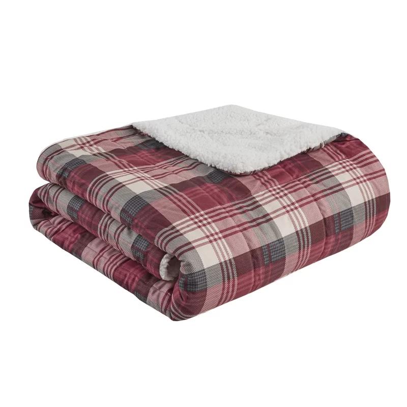 Red Plaid Sherpa Reversible Oversized Throw Blanket