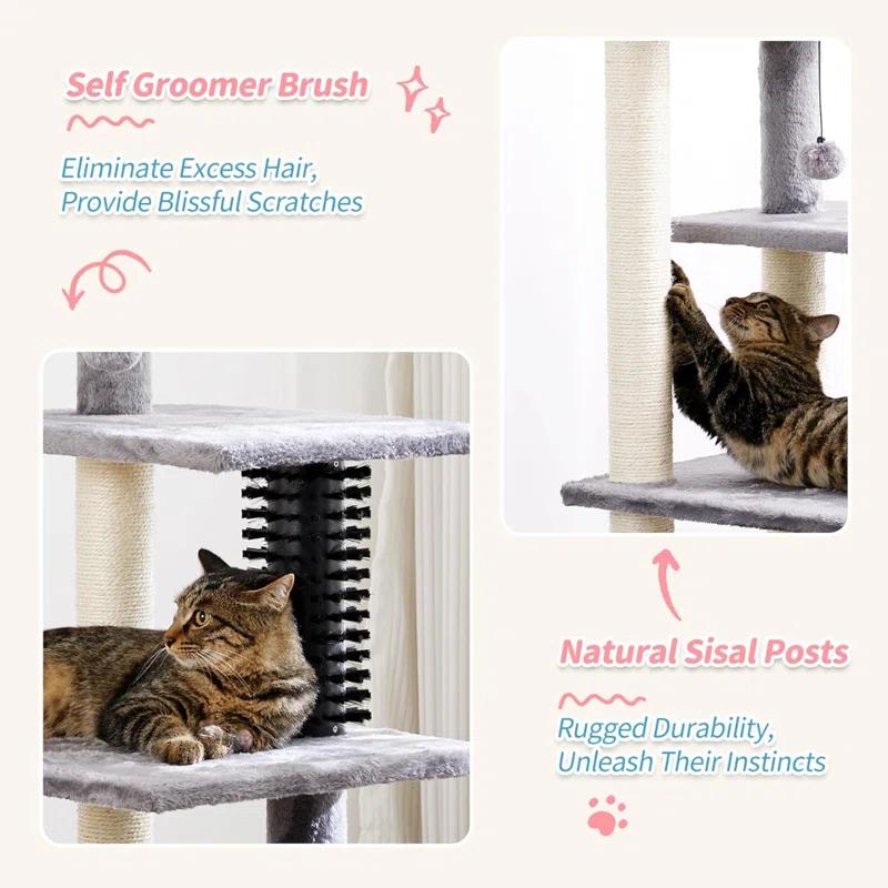 Tucker Murphy Pet™ Cat Tree, 52.4" Tall Cat Tower For Indoor Cats, Multi-Level Large Cat Condo With Scratching Posts And Pompoms, Plush Kitten Climbing Tower With Cat Grooming Brush And Perch