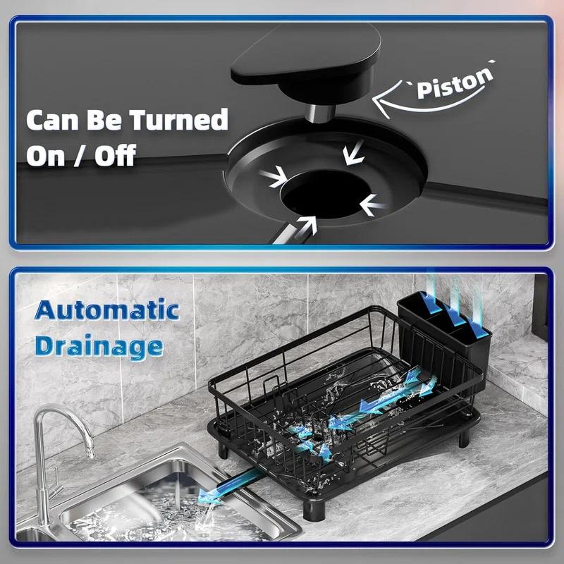 Fabhob 2 Tiers Dish Drying Rack, Space-Saving Dish Racks for Kitchen Counter, Dish Drainer Drying Rack with Drainboard