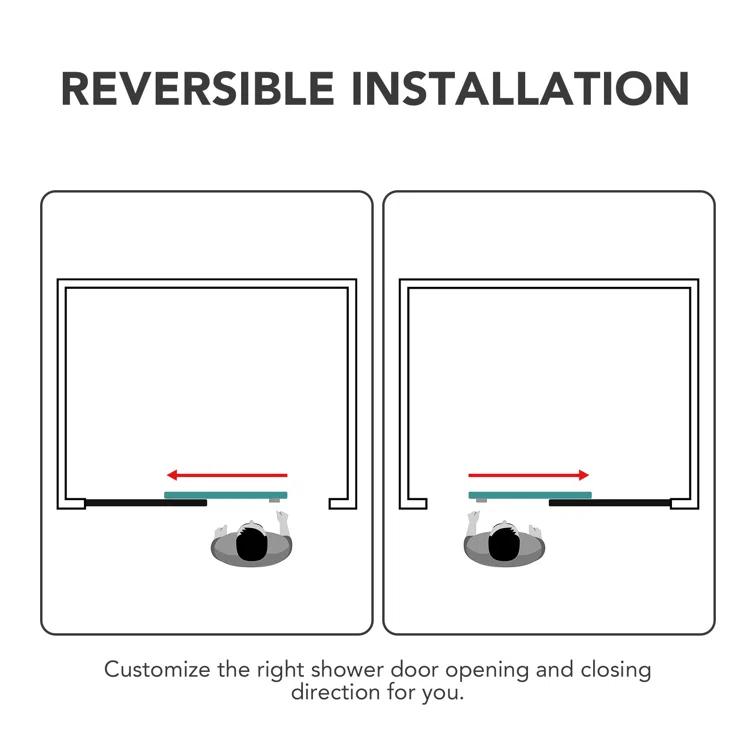 Sunrosa 60" W x 60" H Single Sliding Frameless Tub Door with 5/16"(8mm) Clear Tempered Glass SL7232-B