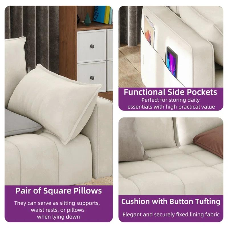 Mercer41 Damales 70" Square Arm Loveseat Sofa, Modern Velvet Loveseat with 2 Pillows