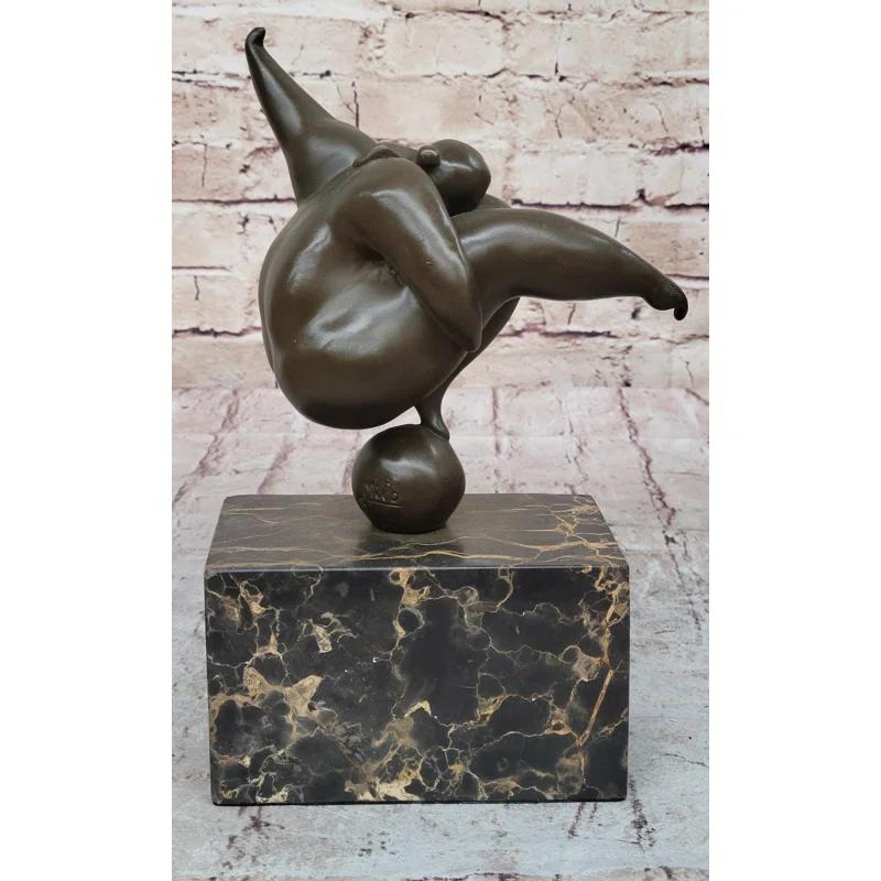 Williston Forge Curvy Woman Abstract Modern Art Bronze Statue Sculpture Girl Balancing 10 Inches X 7 Inches