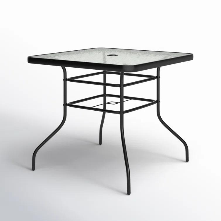Lark Manor™ Aliyahna 32'' Patio Square Table Tempered Glass Steel Frame Outdoor Pool Yard Garden