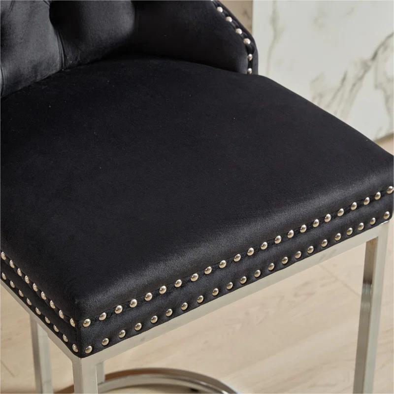 Rosdorf Park 25" Counter Height Bar Stools Set Of 2, Modern Velvet Barstools With Button Back&Rivet Trim Upholstered Kitchen Island Chairs With Sturdy Chromed Metal Base Legs Farmhouse Bar Stools,