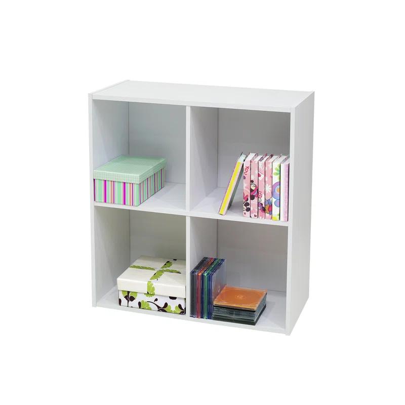 InRoom Designs Modern 4 Cube Vertical Organizer Storage Bookcase with Open Shelves – Compact Display Shelf for Home Office, Kids' Room, or Living Room
