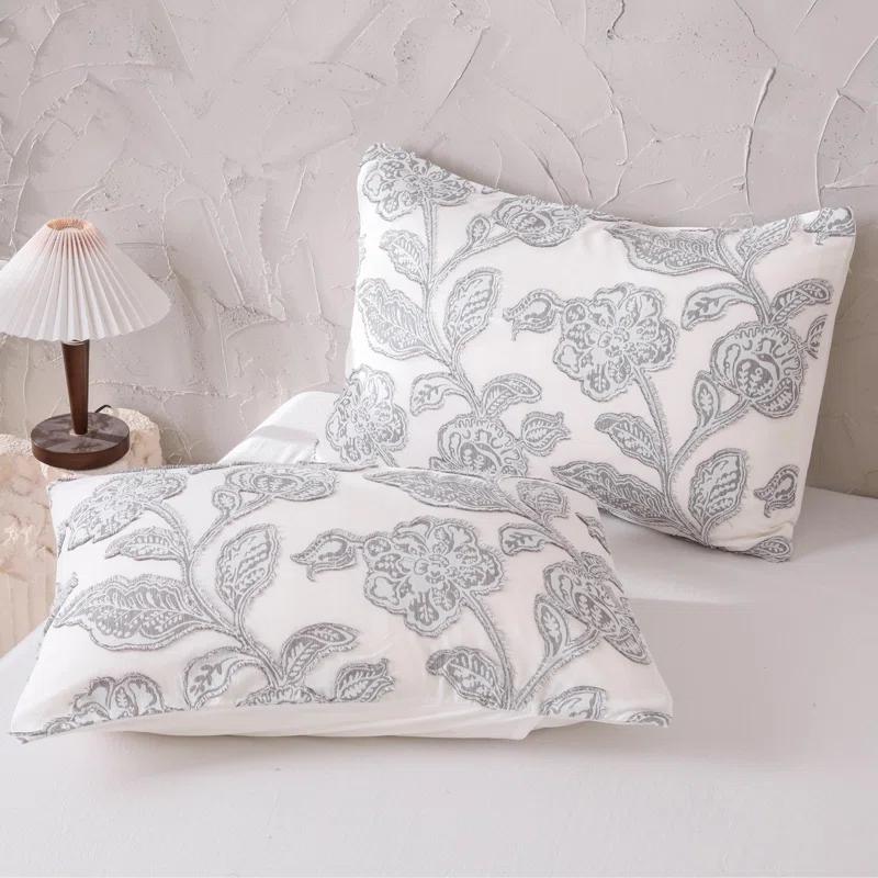 MeadowPark Cotton Clipped Jacquard Jacobean Floral Duvet Cover Set