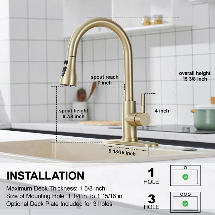 GAGALIFE Single Handle Pull Down Sprayer Kitchen Faucet High Arc Stainless Steel Faucet with 3-Function Sprayer JJL-CL-PT-SDP-G