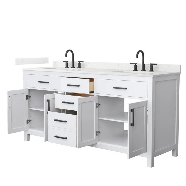 Wyndham Collection Beckett 72" Freestanding Double Bathroom Vanity with Quartz Top