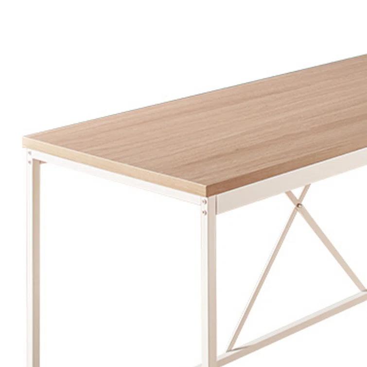 Benjara Posy Corner Desk, L Shaped Black Metal Frame, X Crossed, Wood Top