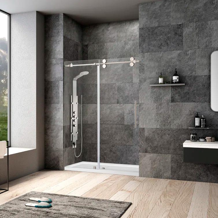 Vinnova 48-52” W x 78” H Sliding Frameless Shower Door 312052-SS-BN