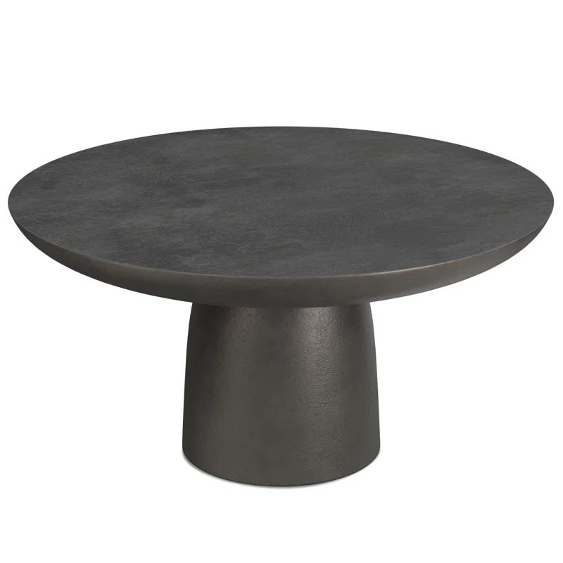 Simpli Home Alexa 30"W Cast Aluminum Mid-Century Modern Round Coffee Table with Pedestal Base, Fully Assembled
