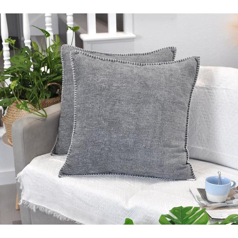 Oveesha Soft Chenille Throw Pillow Covers With Stitched Edge (Set of 2)