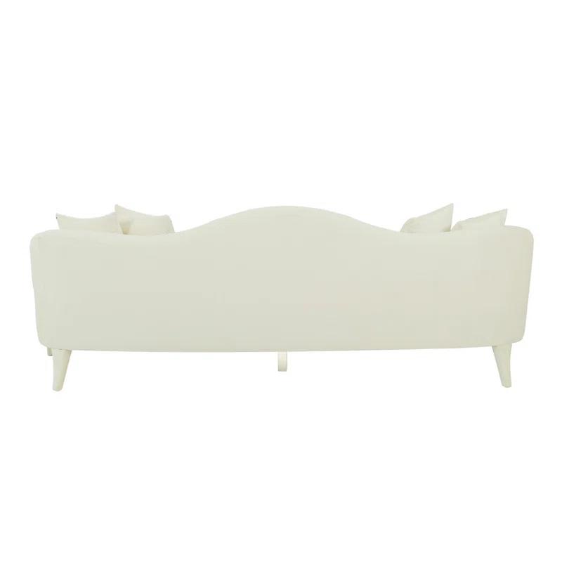 96'' Cream Velvet Tufted Stationary Sofa with Wood Legs