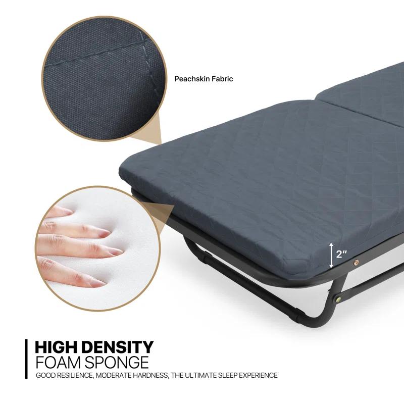 MoNiBloom Rolling Folding Bed with Wheels, Foldable Rollaway Bed with Foam Mattress, Camping Cot Sleeping Bed