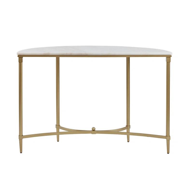 Bordeaux Marble Top Half-Moon Gold Metal Console Table