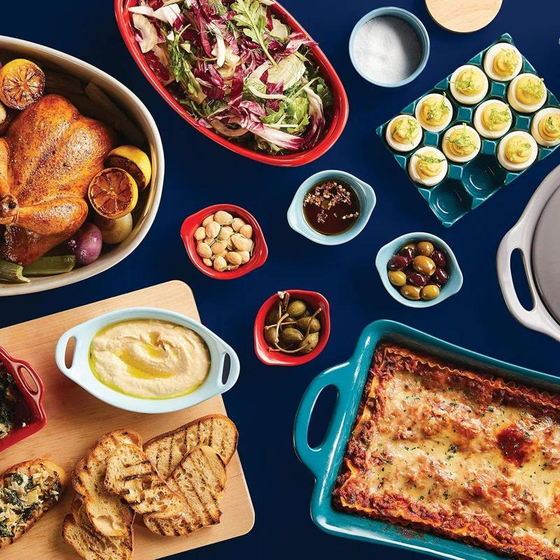 Adeco Trading Solid Glaze Ceramics Casserole Bakeware/Baker Set With Shared Lid, 3 Piece