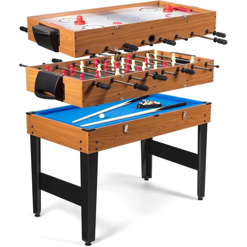 JETEHO Multi Game Table, 3-In-1 48" Combo Game Table W/Soccer, Billiard, Slide Hockey, Wood Foosball Table, Perfect For Game Rooms, Arcades, Bars, Parties, Family Night
