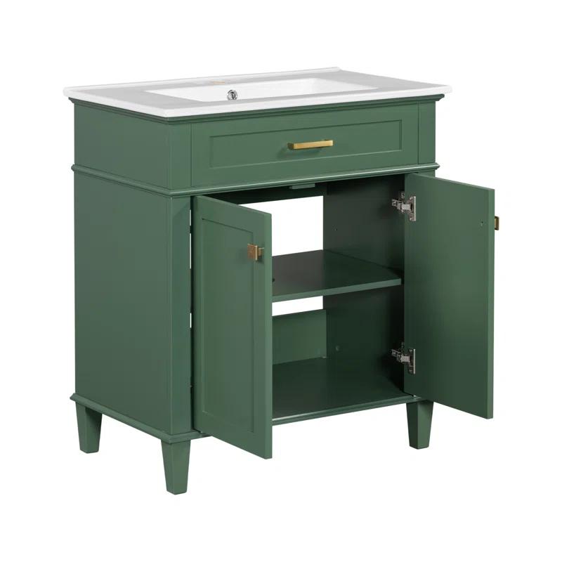 Tryimagine 30-Inch Bathroom Vanity With Ceramic Basin,  Soft Close Door And Adjustable Shelves