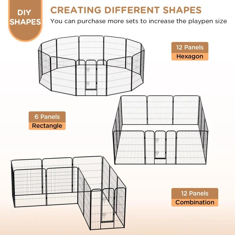 FDW Dog Playpen Indoor 12 Panels Dog Pen For Small And Medium Dogs, Exercise Pen Pet Dog Fence With Doors Pet Puppy Playpen For RV Camping Yard, Black