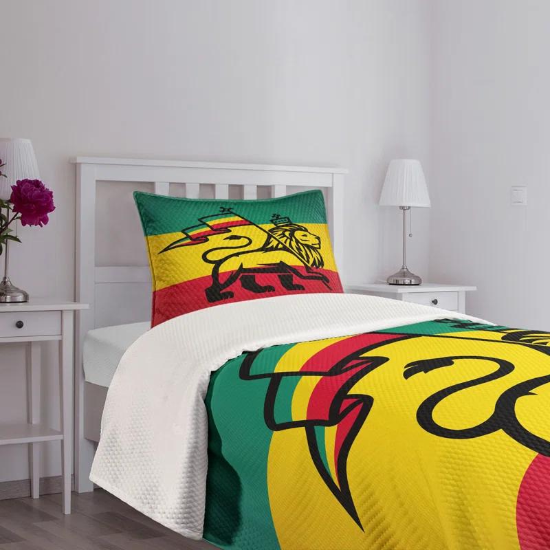 Ambesonne Ambesonne Rasta Bedspread Set Cultural Lion Rastafari Flag Yellow and Black