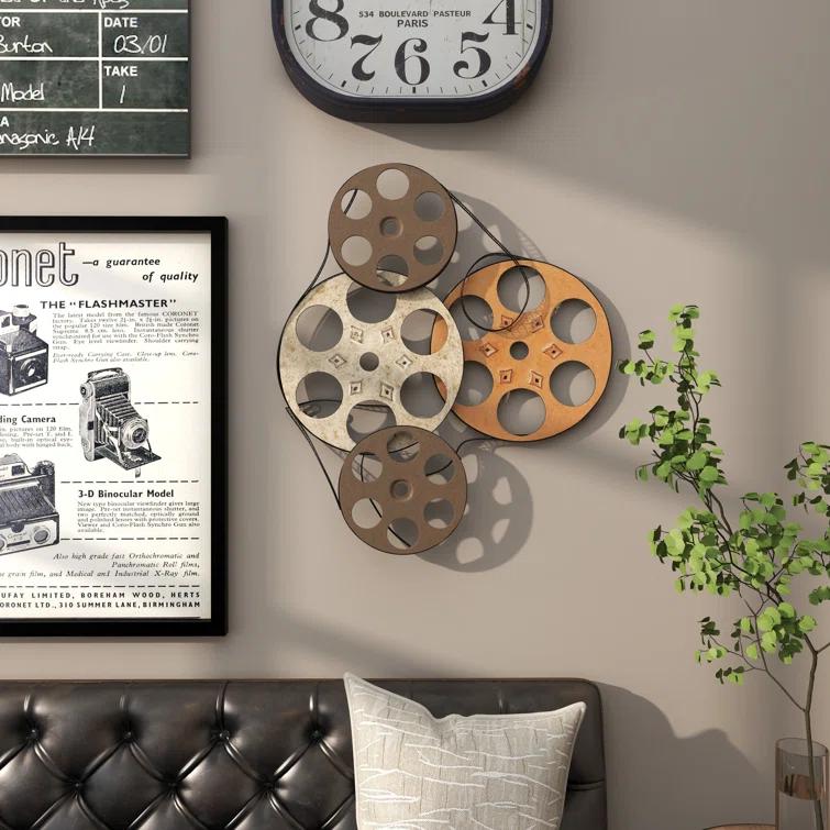 Williston Forge Metal Vintage Movie Reel Film Home Multi Colored Wall Decor