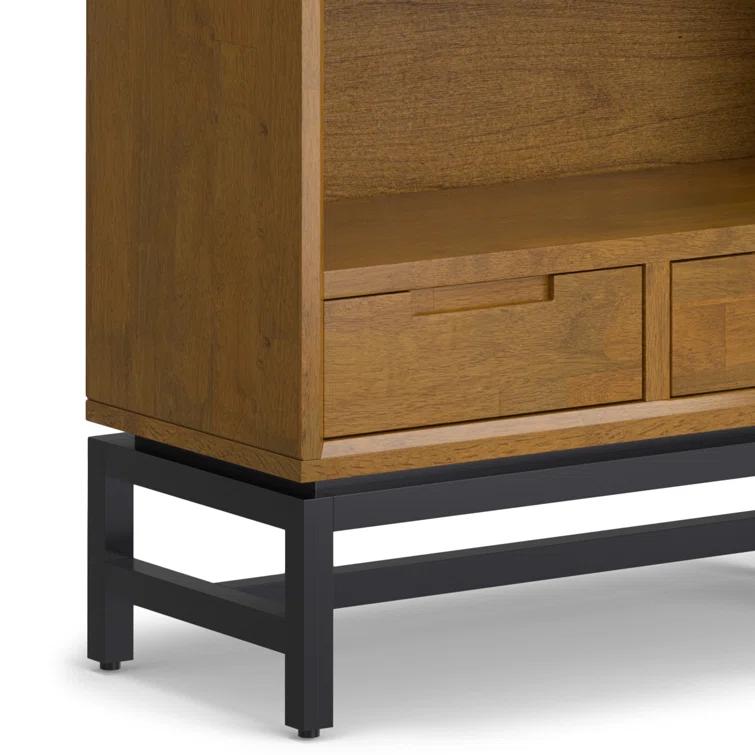 Banting 30"W Solid Wood 4 Shelf Industrial Bookcase with 2 Drawers, Adjustable Shelves, and Metal Base