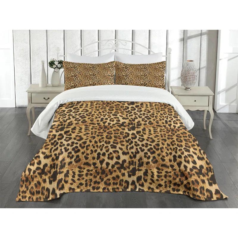 Ambesonne Brown Bedspread Set Leopard Print Brown