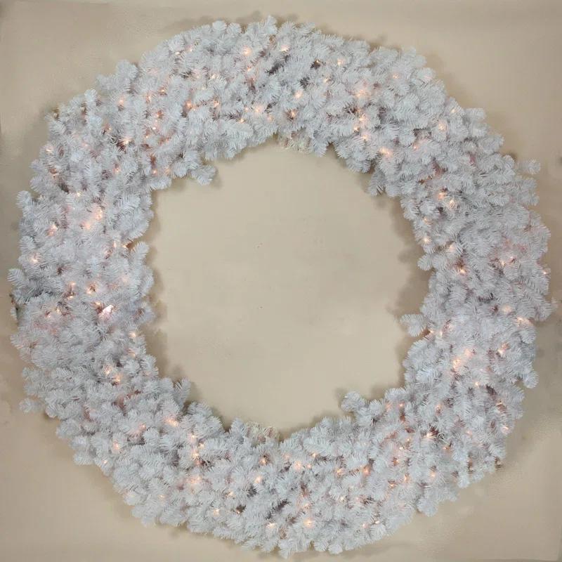 Northlight Seasonal Pre-Lit White Commercial Snow White Pine Artificial Christmas Wreath - 6-Foot Clear Lights