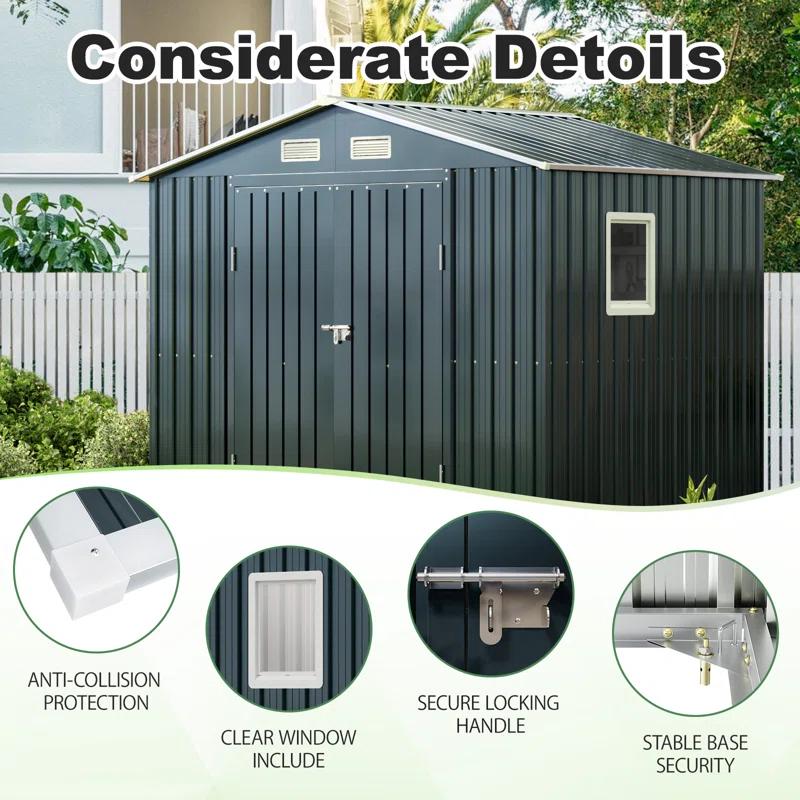 LAVRE 10X12 FT Outdoor Metal Storage Shed with Windows