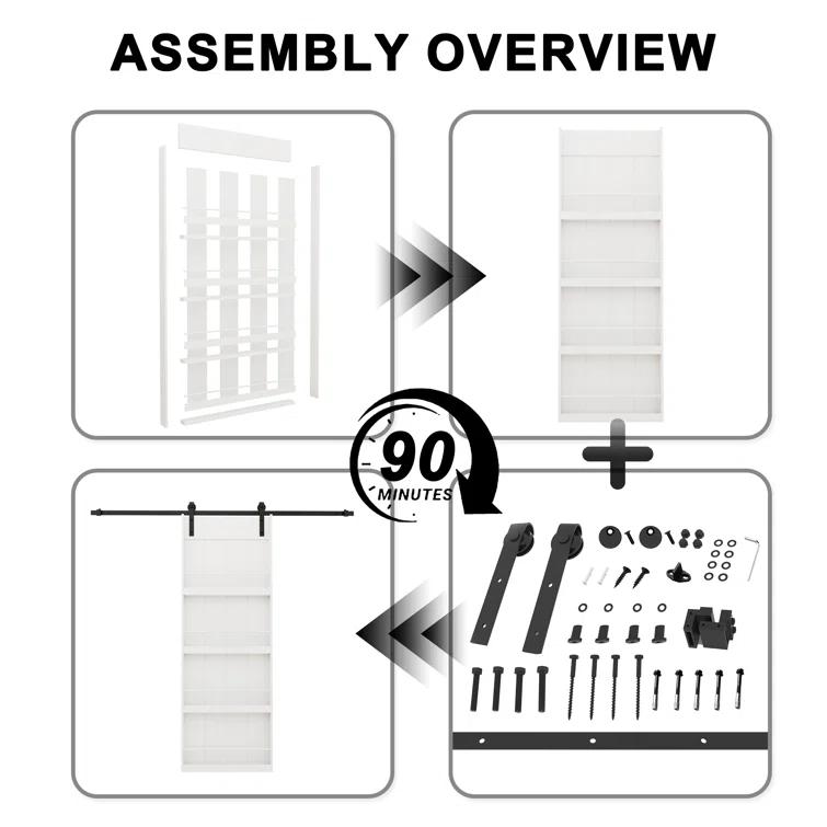 ARK DESIGN 84"H Wood and Primed Bookshelf Style Barn Door with Mounting Hardware Kit