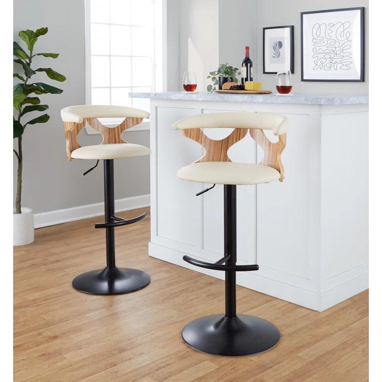 LumiSource Gardenia Swivel Upholstered Adjustable Height Counter Stool with Metal Frame (Set of 2)