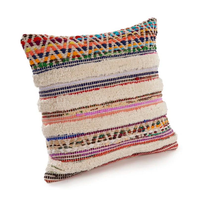 Evette Rios Dahlia Bohemian Multicolor Chevron Striped Chindi Handmade Pillow