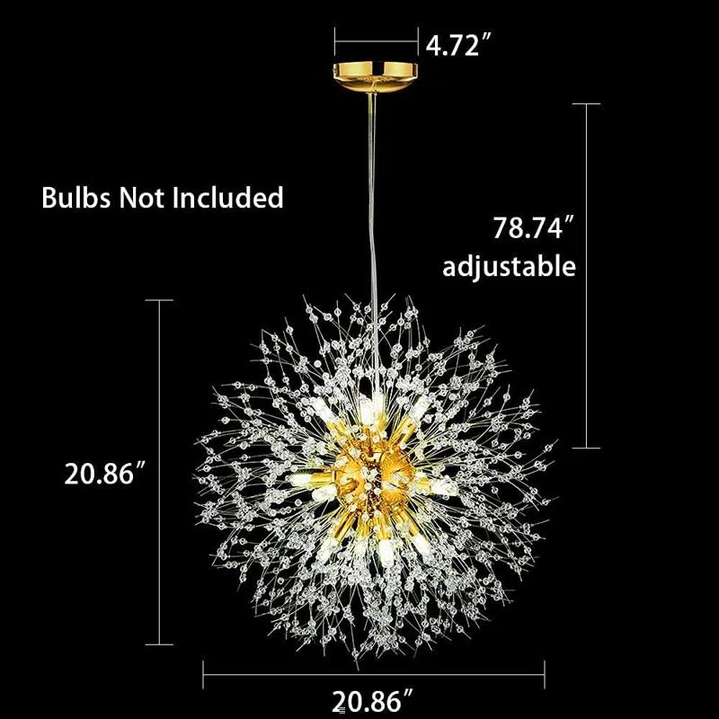 Mercer41 Modern Gold Crystal Chandelier With 12-Light Firework Design, Adjustable Dandelion Pendant Lighting For Dining Room, Living Room, Bedroom, Kitchen, And Hallway